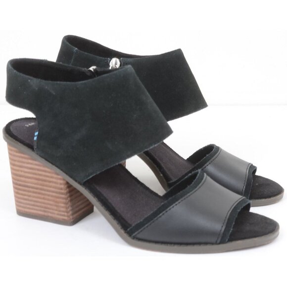 TOMS Majorca Black Suede Slingback Sandals Peep Toe Heels Size 9.5 - Picture 1 of 8